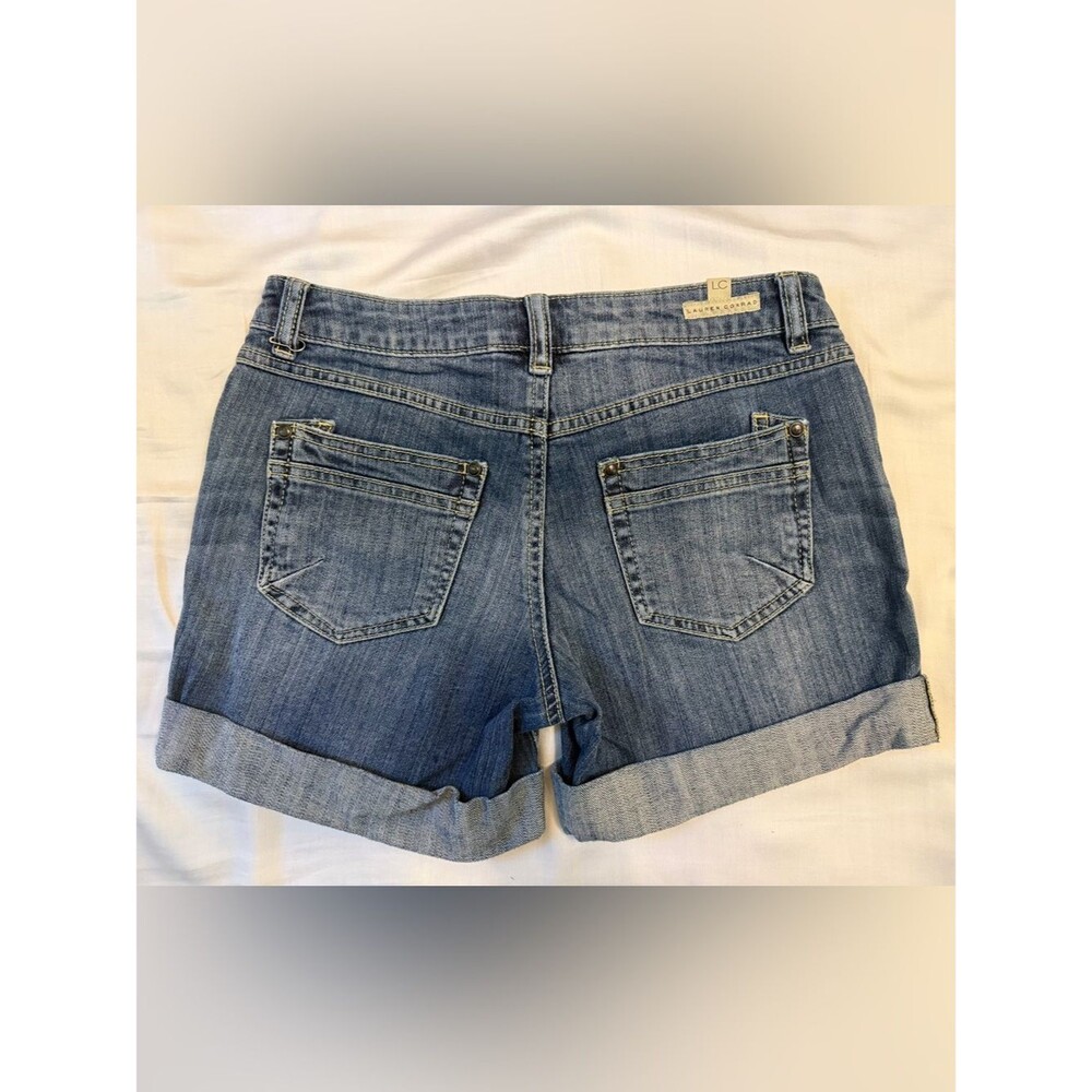 Lauren Conrad LC Denim Shorts Size 4 Cuffed Distressed Mid Rise Blue Wash